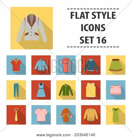 Clothes set icons in flat style. Big collection clothes vector symbol stock