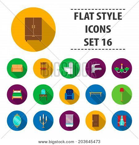 Furniture set icons in flat style. Big collection furniture vector symbol stock