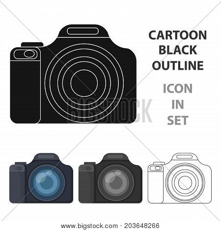 Digital camera icon in cartoon design isolated on white background. Rest and travel symbol stock vector illustration.