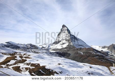 snowy landscape at Matterhorn mountain of Switzerland