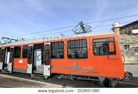 ZERMATT, SWITZERLAND- Nov 14, 2015: Gornergrat railway station on Matterhorn mountain on Nov 14, 2015 in Zermatt , Switzerland. It is one of the highest railway stations in Switzerland.
