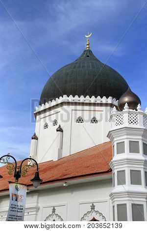 PENANG, MALAYSIA - SEPT 6, 2016: Landmark mosque in Penang on Sept 6, 2016. It is a UNESCO world heritage in Malaysia.