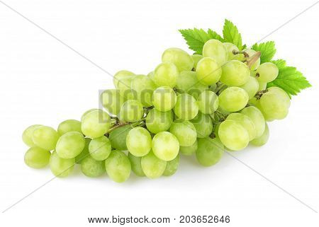 Green grape with leaves isolated on white background with clipping path. Studio shot