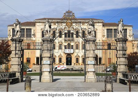 PADOVA, ITALY - OCT 11, 2016: Baroque architecture of Villa Contarini on Oct 11, 2016 in Padova, Italy. It is a landmark Venetian villa near Venice.