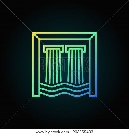 Hydroelectricity colorful outline icon. Vector minimal hydroelectric dam symbol or logo element in thin line style on dark background