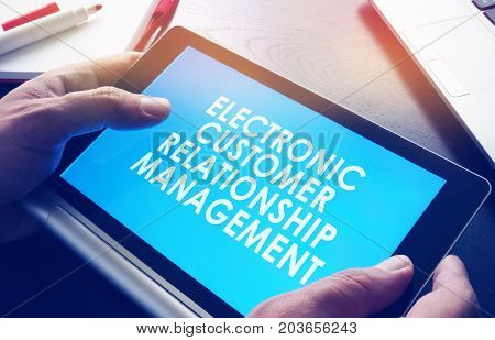 Tablet with ECRM electronic customer relationship management.