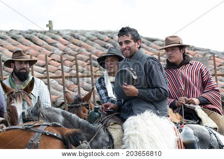 June 10 2017 Toacazo Ecuador: local cowboys posing before the rodeo starts