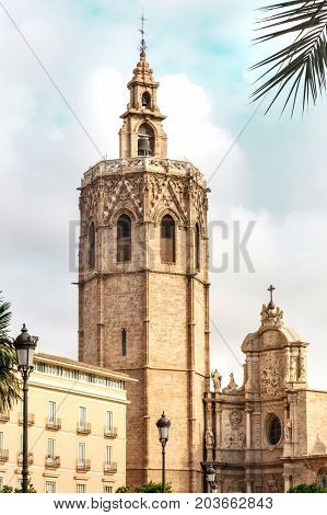 Torre del Micalet, o Miguelete bell tower, a landmark in Valencia, Spain