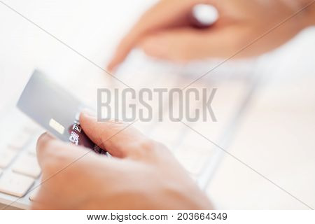 Paying online with credit card. Concept of paying on the net.