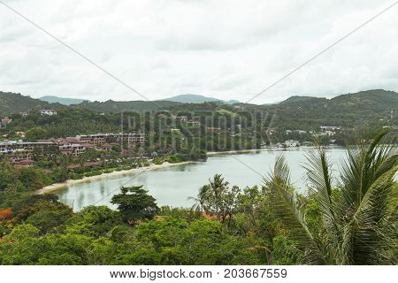 Landscape of tropical bay. Nature of tropical island.