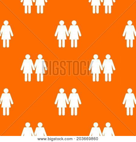 Two girls lesbians pattern repeat seamless in orange color for any design. Vector geometric illustration