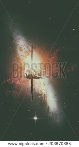 Spacecraft Progress orbiting the space nebula. Elements of this image furnished by NASA.