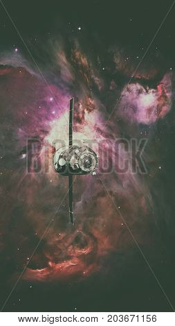 Spacecraft Progress orbiting the space nebula. Elements of this image furnished by NASA.