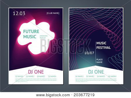 Modern music festival. Danse party posters design. Future electronic sound. Modern art style.
