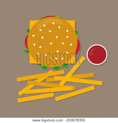 vector illustration of hamburgerfrench fries and sauce
