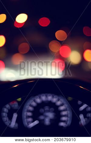 Vehicle Car Steering Wheel And Blur Bokeh Abstract Background