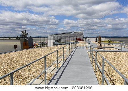 BRATISLAVA, SLOVAKI - AUGUST 13, 2017: Outdoor exhibition spaces of Danubiana modern art gallery in Bratislava, Slovakia on August 13, 2017.