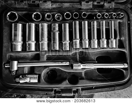 close up photo of tool case .