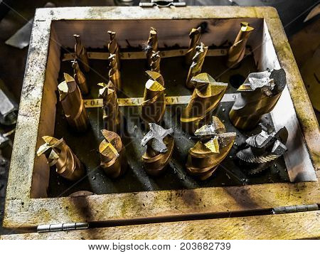close up photo of router bits .