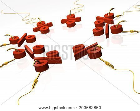 Hooks with percent signs on white background 3D illustration.
