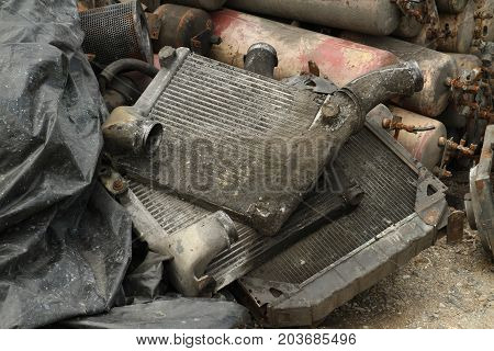 Pile of car intercooler wait for recycle