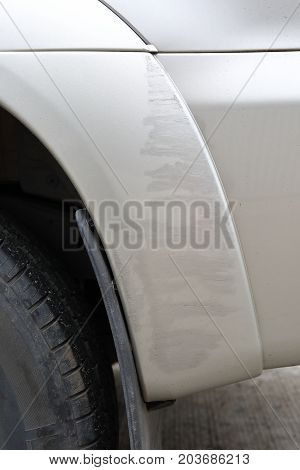 Vehicle Car Scratch Damage From Accident On Traffic Road