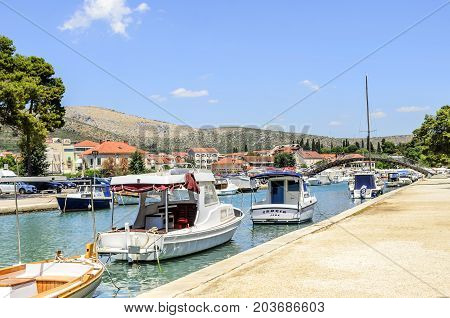 TROGIR, CROATIA - JULY 11, 2017: Canal in the city of Trogir Croatia.