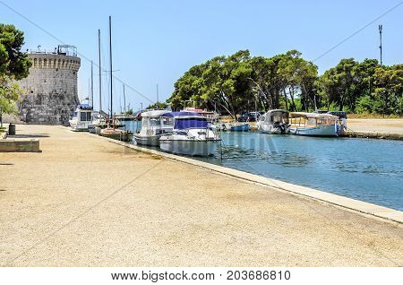 TROGIR, CROATIA - JULY 11, 2017: Canal in the city of Trogir Croatia.