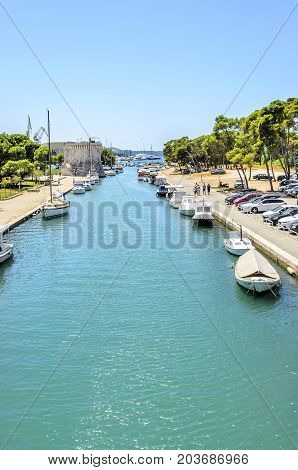 TROGIR, CROATIA - JULY 11, 2017: Canal in the city of Trogir Croatia.