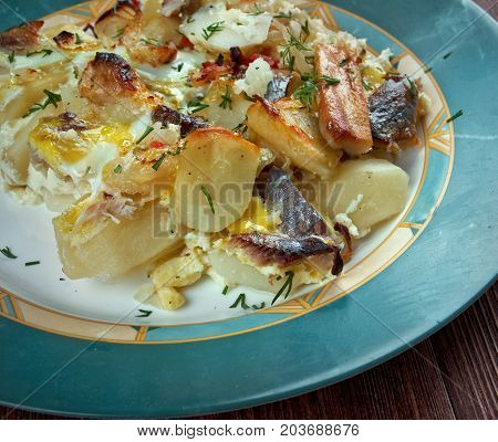 kalalaatikko - Baltic Herring Casserole.Finnish cuisine , close up homemade meal