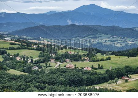 Summer landscape along the road from Serramazzoni to San Dalmazio (Modena Emilia Romagna Italy) at summer