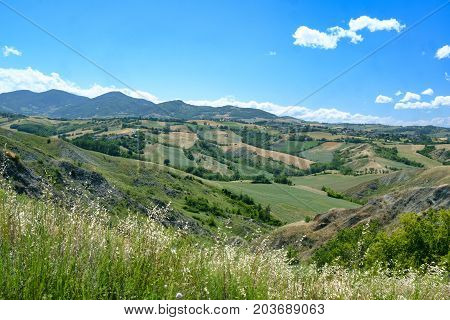 Summer landscape near Rivalta di Lesignano de Bagni (Parma Emilia-Romagna Italy) with the typical rocky inlets