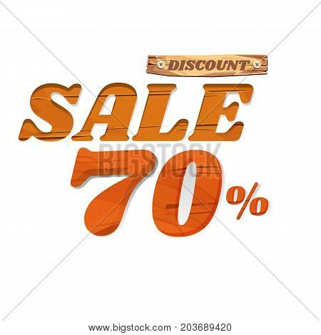 wooden sign board. sale discount 70%. Sale signboard. surface. vector. on white background