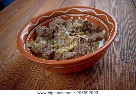 qovurma - roasted meat and liver , close up tradition meal