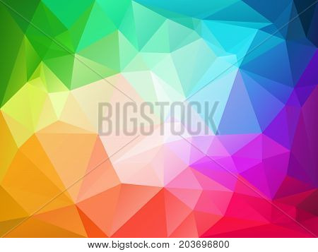 vector abstract irregular polygon background with a triangle pattern in full color spectrum rainbow with light reflection in the middle