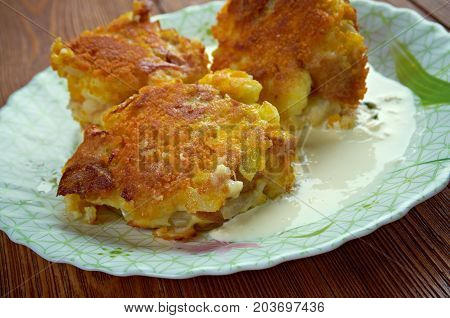 Semmelknoedel - Bavarian Bread Dumplings close up meal