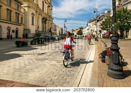 Warsaw, Poland - August 2, 2017: Architecture And People On The Street New World In Warsaw.
