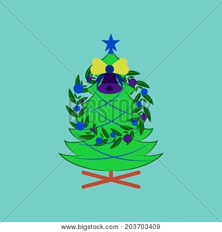flat illustration on stylish background of Christmas fir wreath