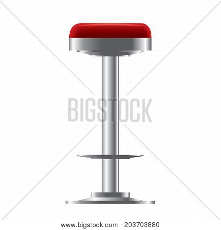 Red and metallic bar stool vector illustration. Realistic 3d High Bar chair for Bar interior design.