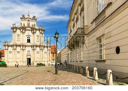 Warsaw, Poland - August 2, 2017: Architecture And People On The Street New World In Warsaw.
