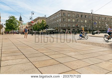 Warsaw, Poland - August 2, 2017: Architecture And People On The Street New World In Warsaw.