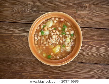 Porotos Granados - Chilean bean stew , close up  traditional meal