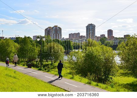 Khimki, Russia - May 30.2017. Eco-friendly Levoberezhny district in city