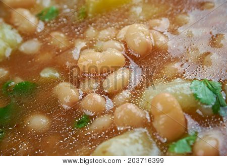 Porotos Granados - Chilean bean stew , close up meal