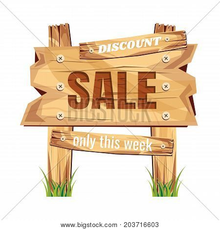 wooden sign board. sale discount. Sale signboard. surface. vector. on white background