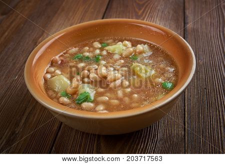 Porotos Granados - Chilean bean stew , close up  traditional meal