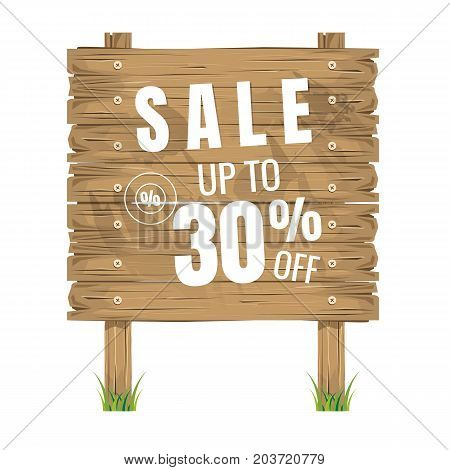 wooden sign board. sale discount 30%. Sale signboard. surface. vector. on white background