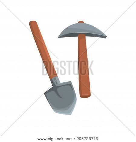 Shovel and pickaxe tools, mining industry equipment cartoon vector Illustration on a white background
