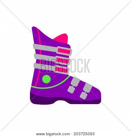 Skiing, snowboarding boot, winter sport gear, flat style vector illustration isolated on white background. Flat vector skiing, snowboarding boots, colorful illustration