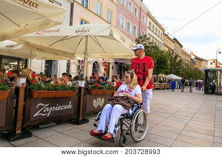 Warsaw, Poland - August 2, 2017: Architecture And People On The Street New World In Warsaw.